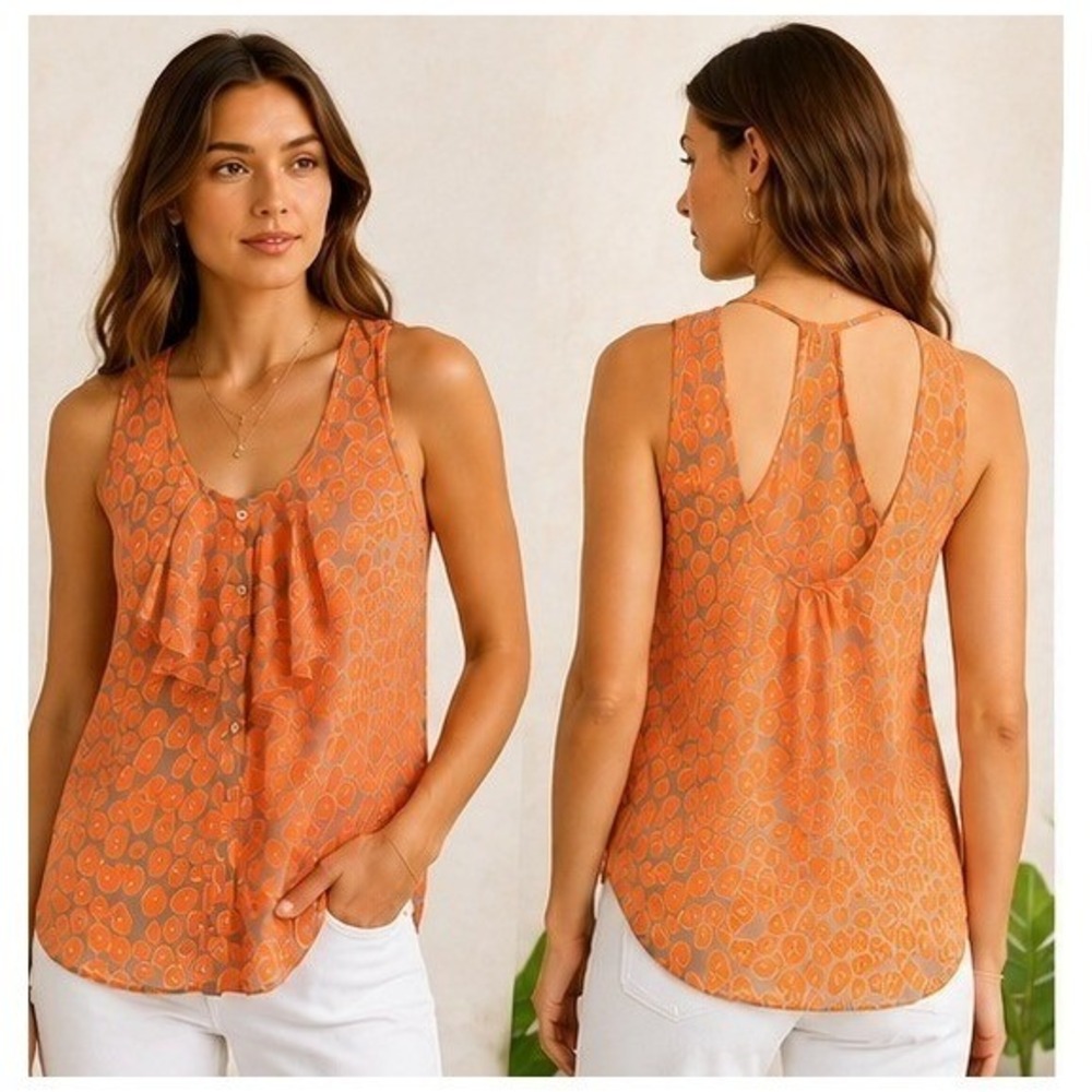 Joanna Baraschi Sheer Ruffle Raceback Tank Top Size Small